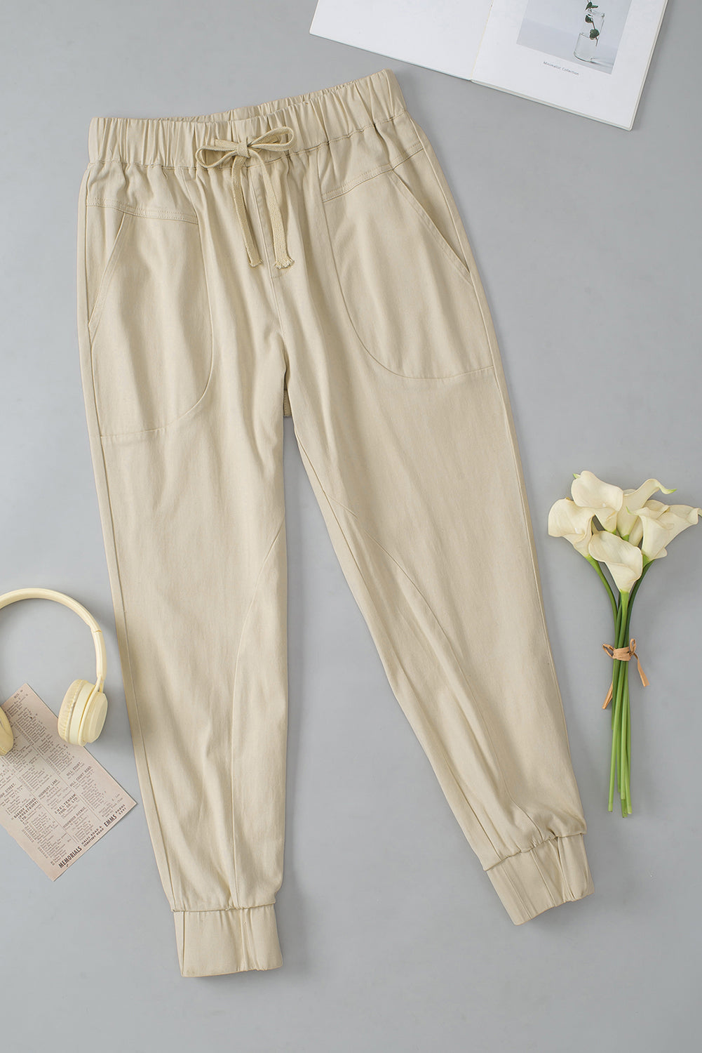 Apricot High Waist Drawstring Pocketed Pants