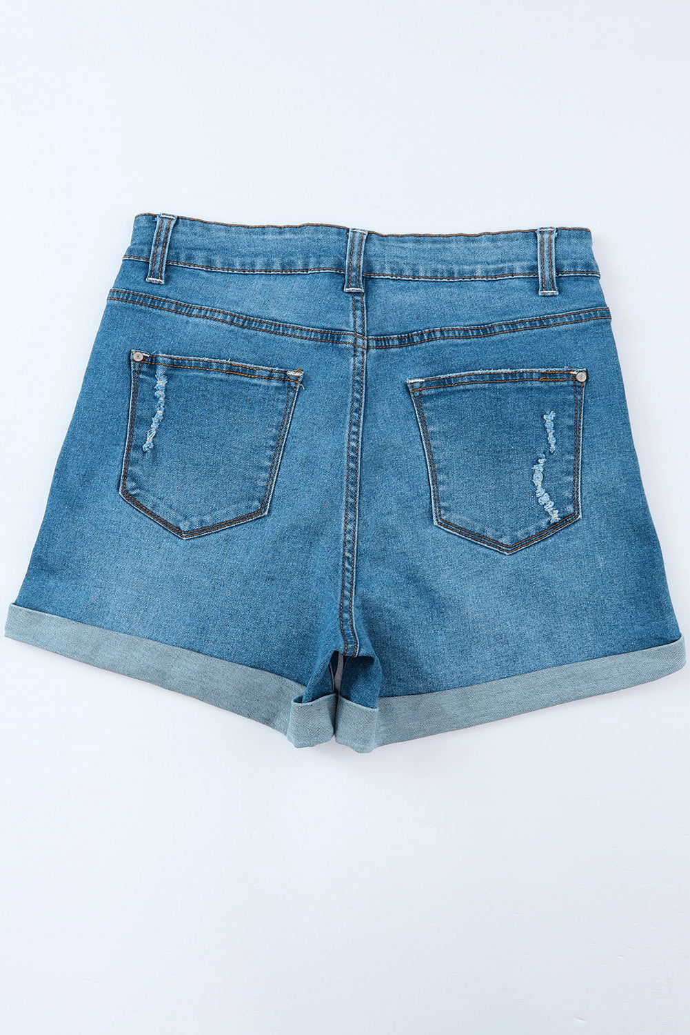 Sky Blue Dandelion Embroidered Ripped Denim Shorts