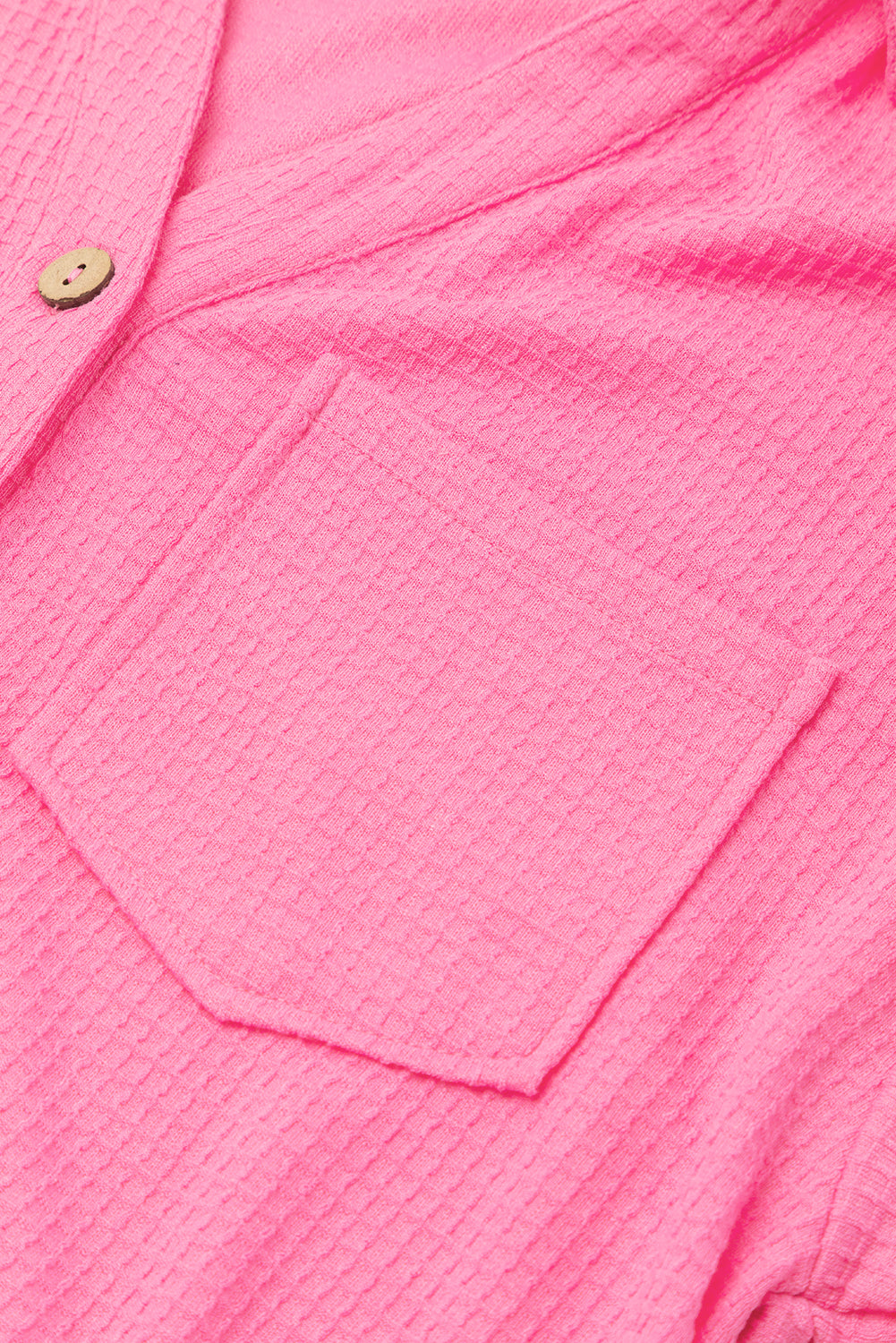 Bright Pink Textured Chest Pocket Half Sleeve Shirt Shorts Outfit