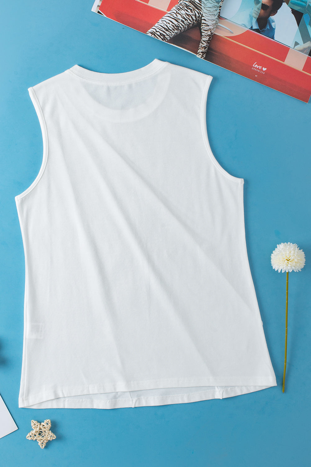 White Crew Neck Pleated Tank Top