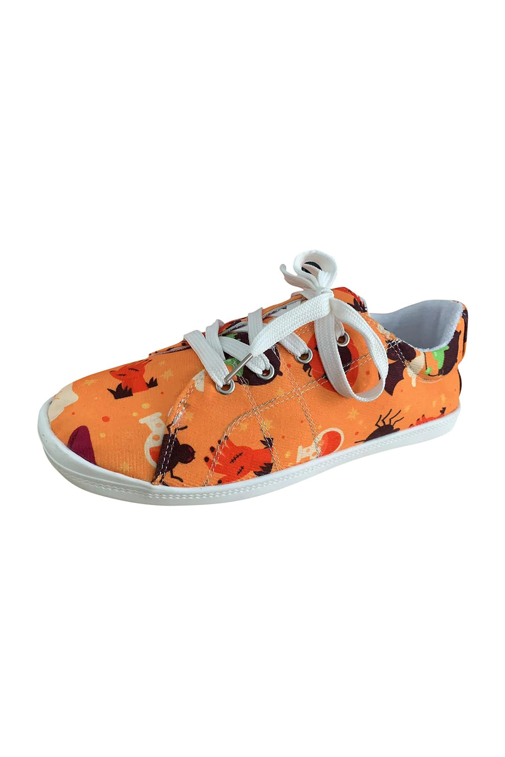 Orange Halloween Pumpkin Ghost Print Lace-up Flat Shoes