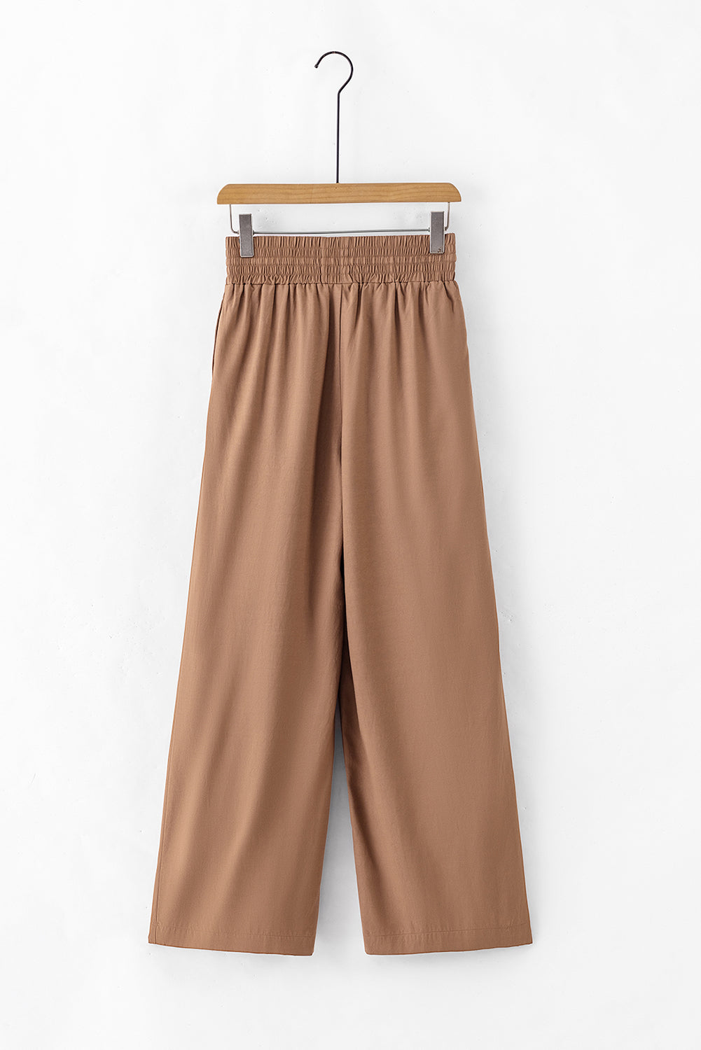 Brown Drawstring Elastic Waist Casual Wide Leg Pants