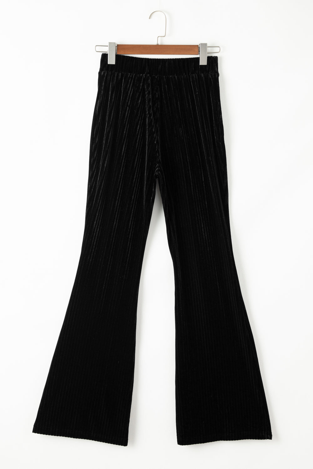 Black Solid Color High Waist Flare Corduroy Pants