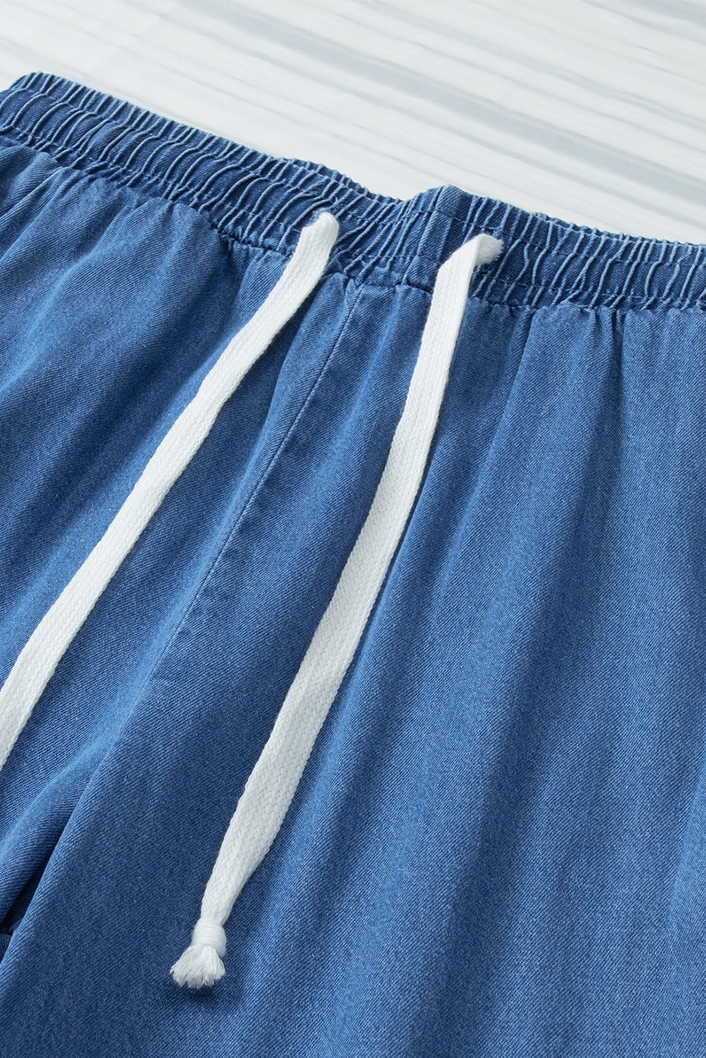 Sky Blue Wide Leg Drawstring Waist Loose Pants