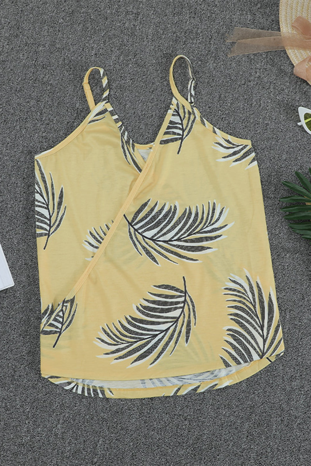 Yellow Tropical Plant Print Tank Top