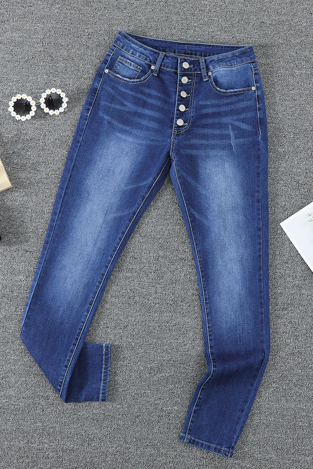 Blue High Rise Skinny Button Fly Jeans