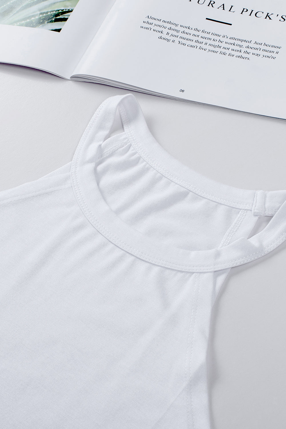 White Solid Color Crew Neck Tank Top