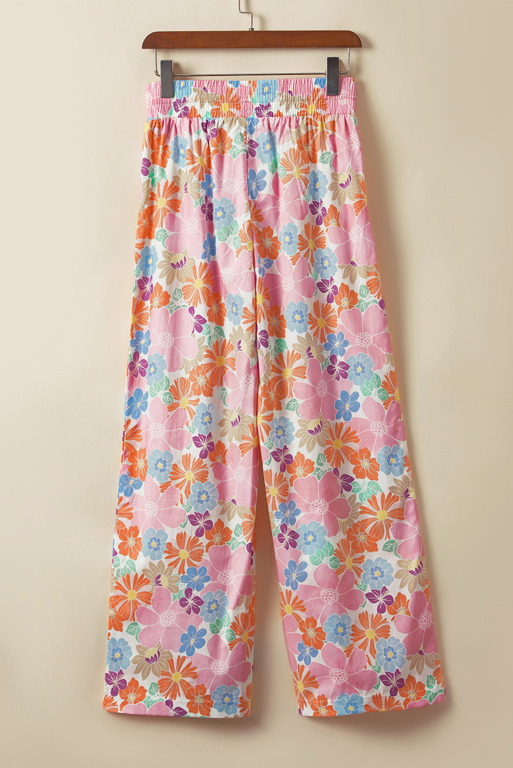 Pink Floral Smocked Waist Loose Pants