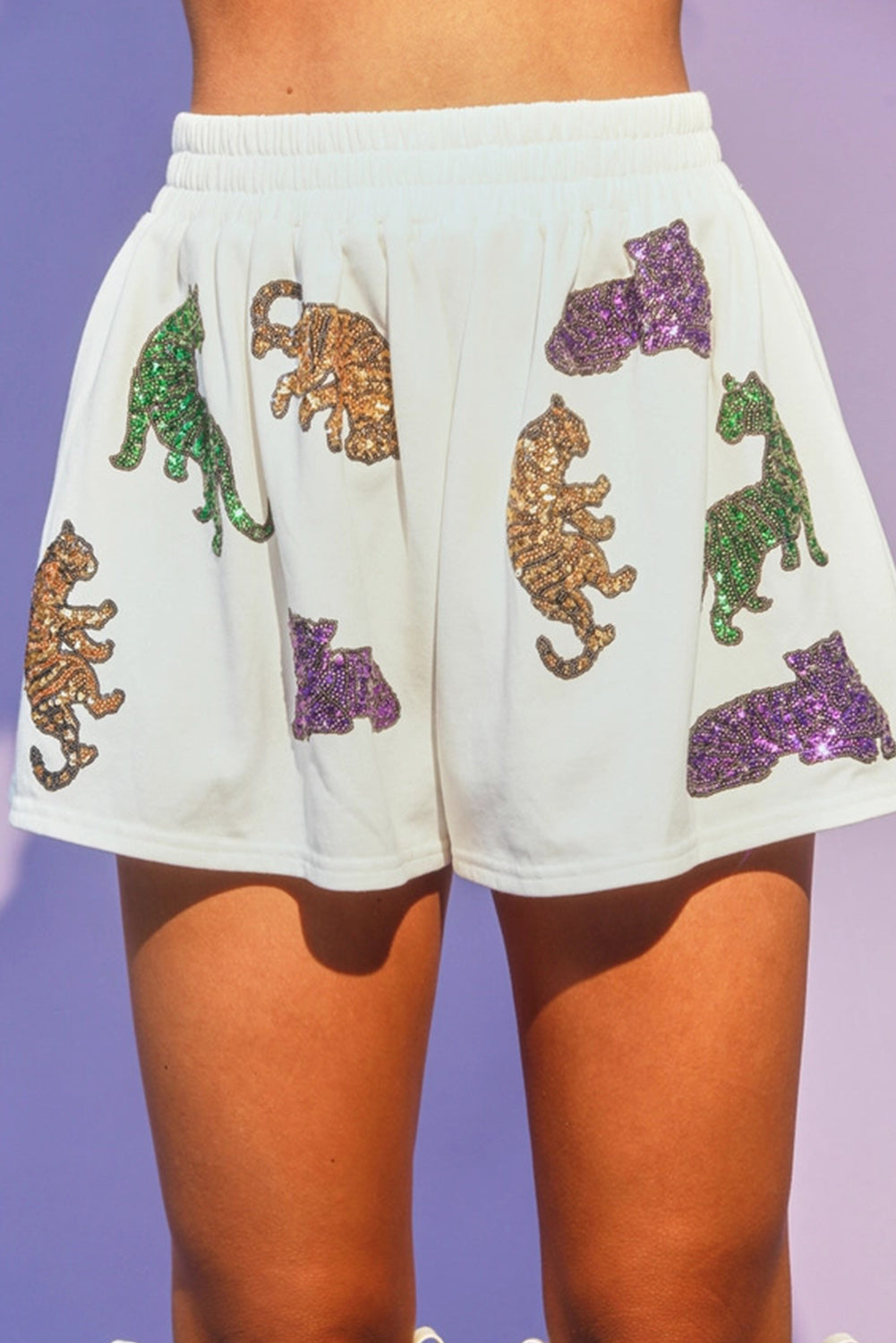 White Sequin Cheetah Puff Sleeve Tee and Shorts Set