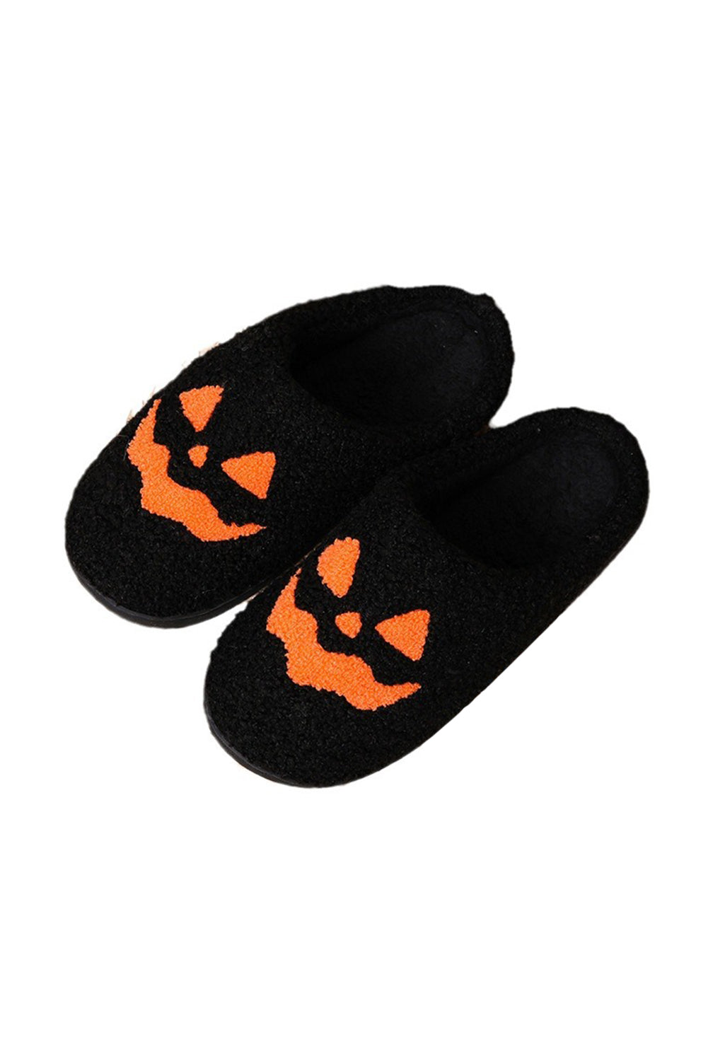 Black Halloween Pumpkin Face Graphic Plush Slippers