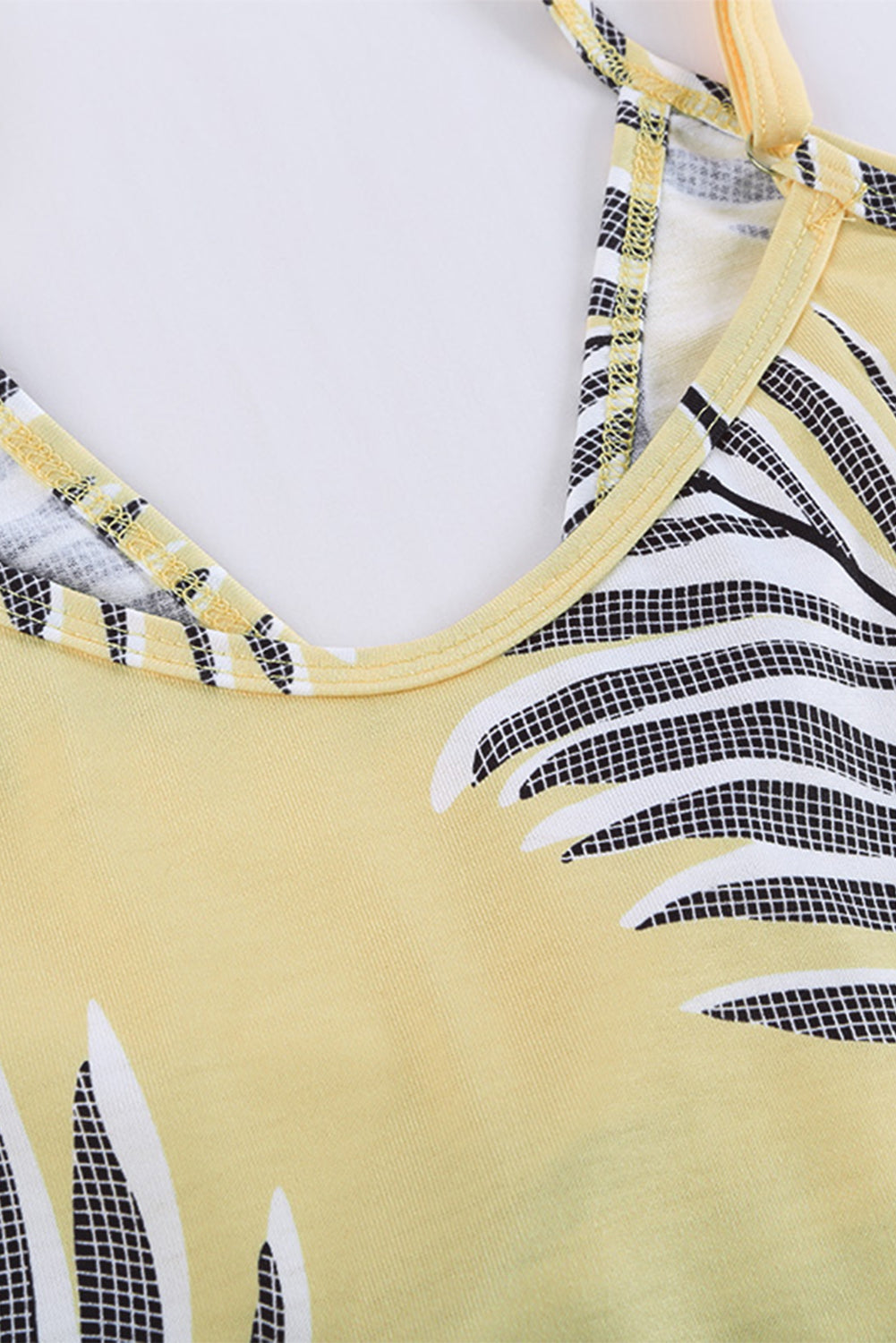 Yellow Tropical Plant Print Tank Top