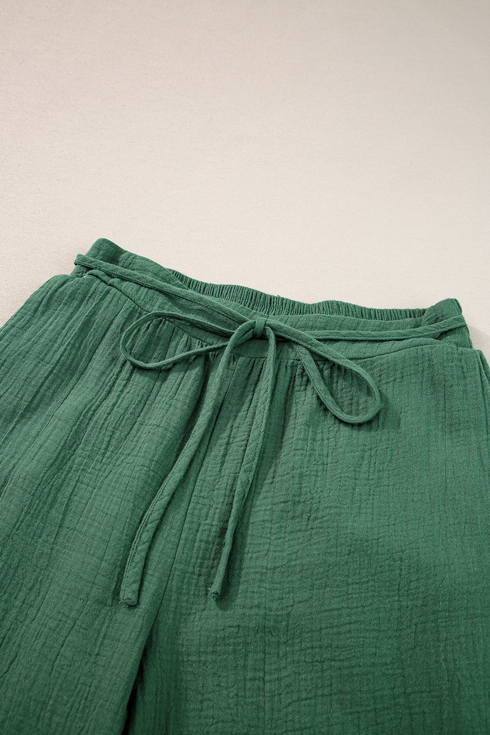 Mist Green Crinkle Textured Drawstring High Waist Wide Leg Pants