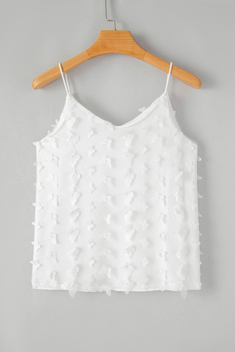 White Butterfly Applique Mesh Overlay Tank Top