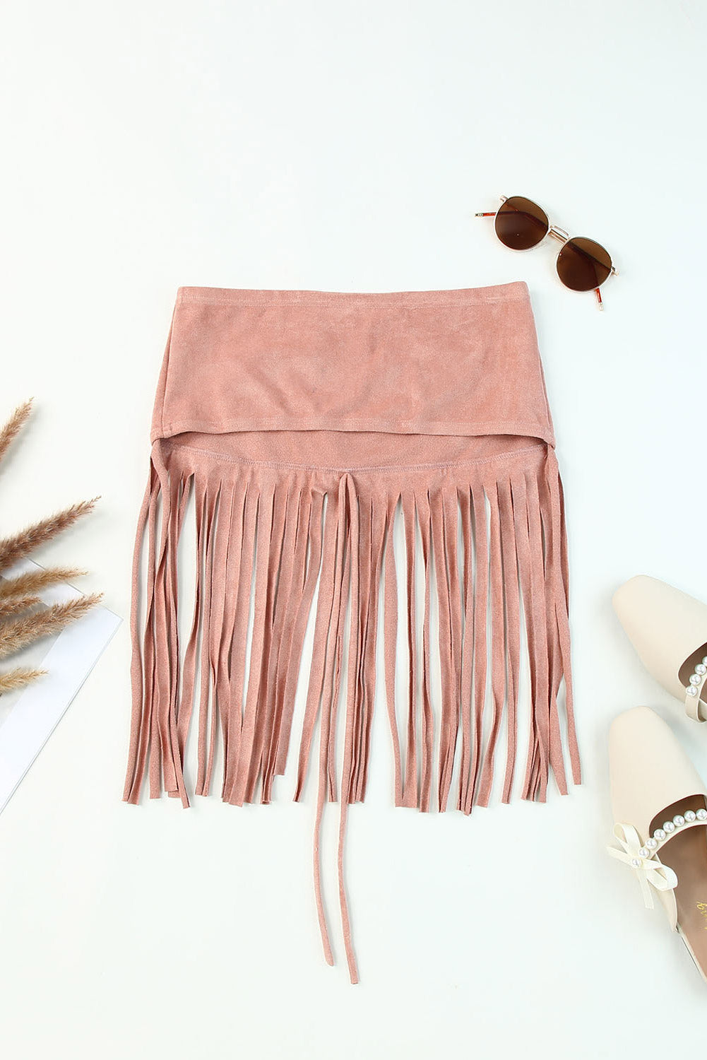 Pink Tassel Drawstring Bandeau Crop Tank Top