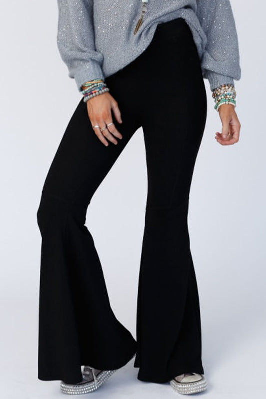 Black High Waist Ribbed Flare Pants