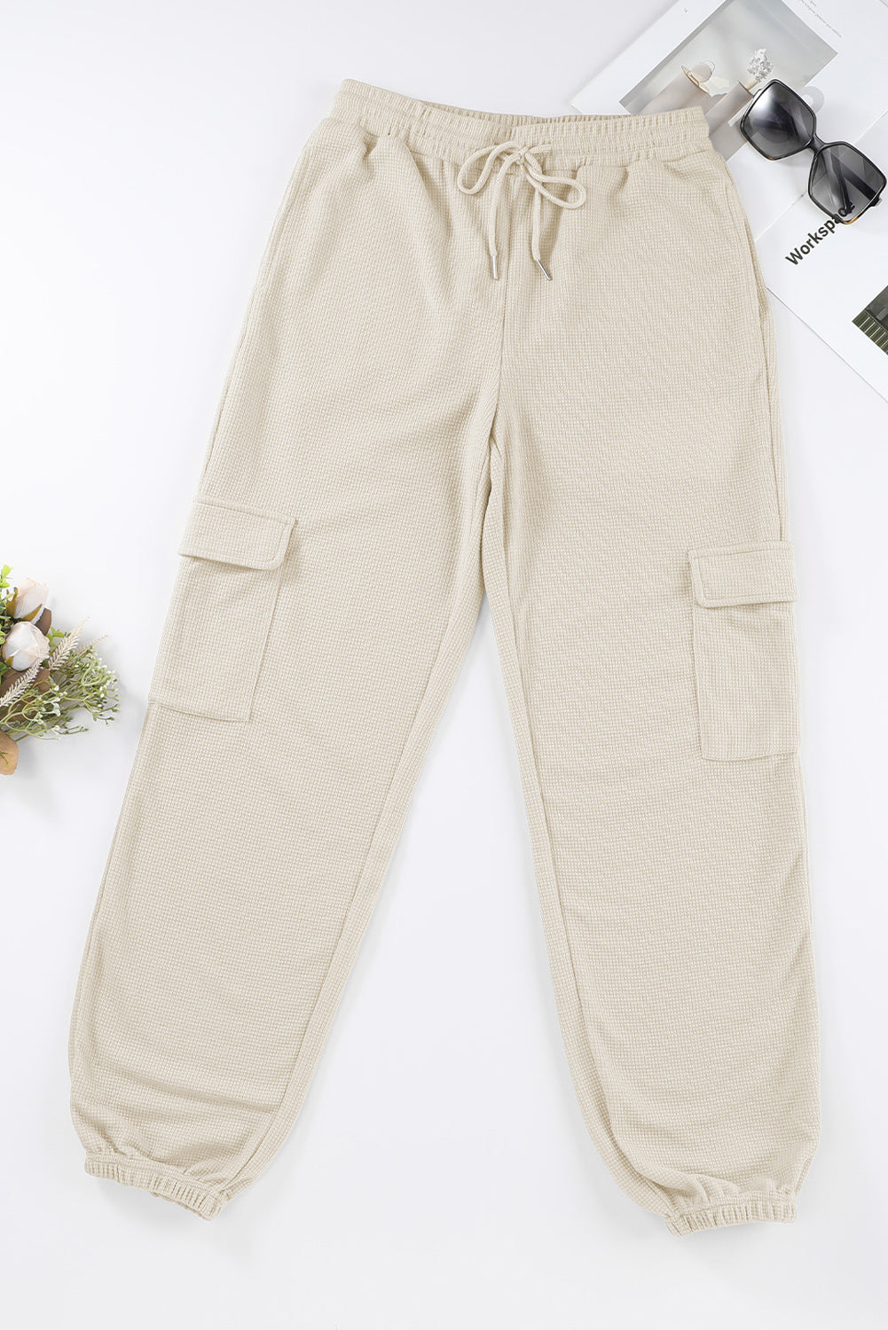 Apricot Waffle Texture Cargo Pocket Jogger Pants