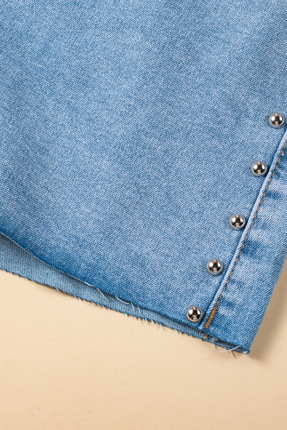 Sky Blue Stud Embellished High Waist Denim Shorts