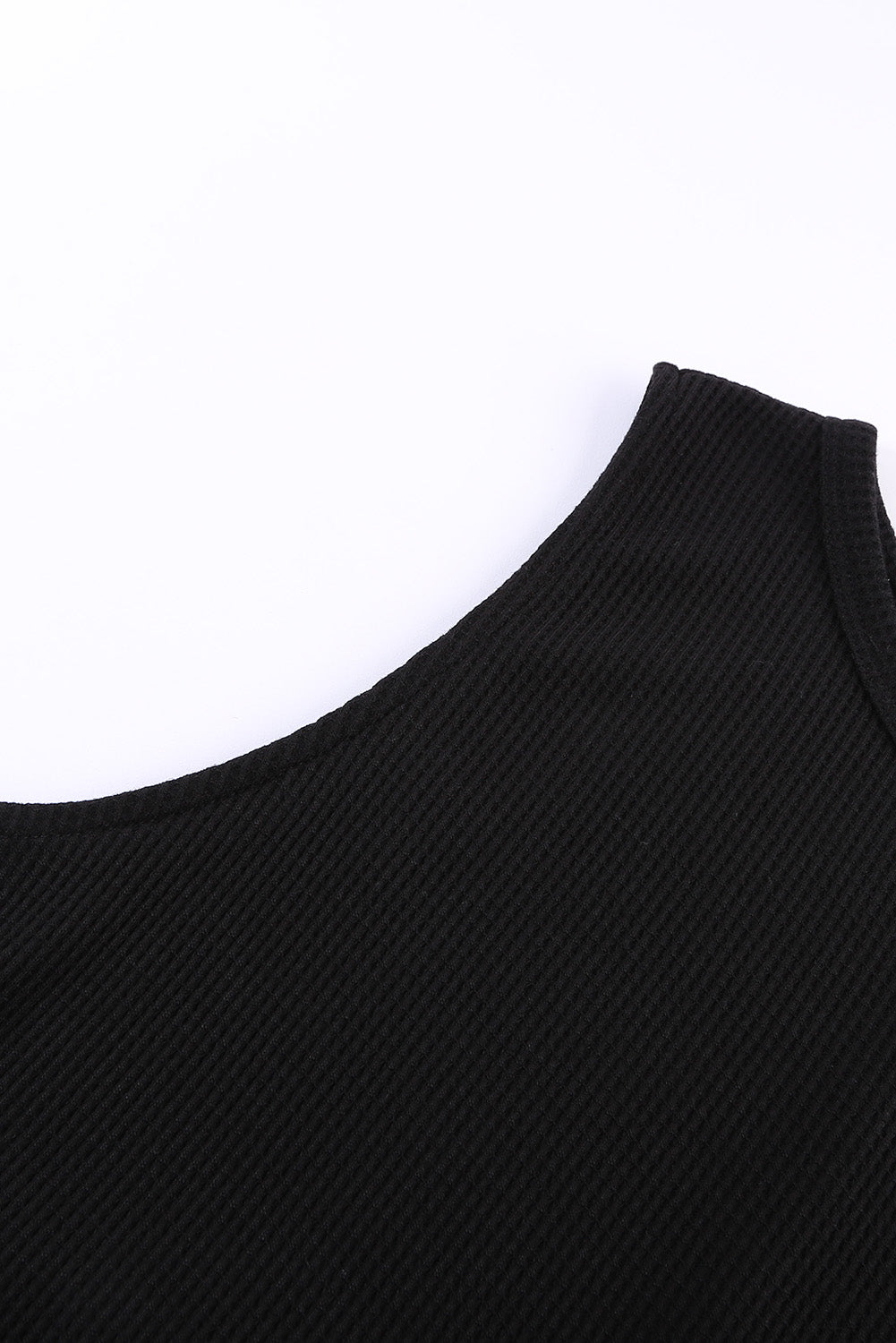 Black Crew Neck Waffle Tank Top