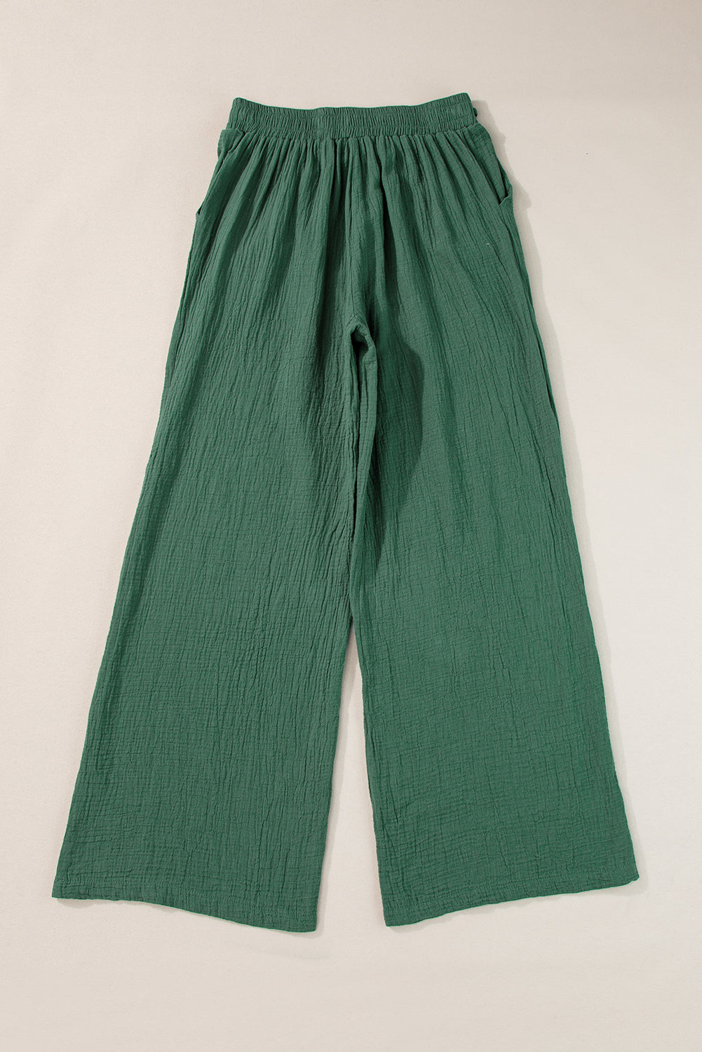 Mist Green Crinkle Textured Drawstring High Waist Wide Leg Pants