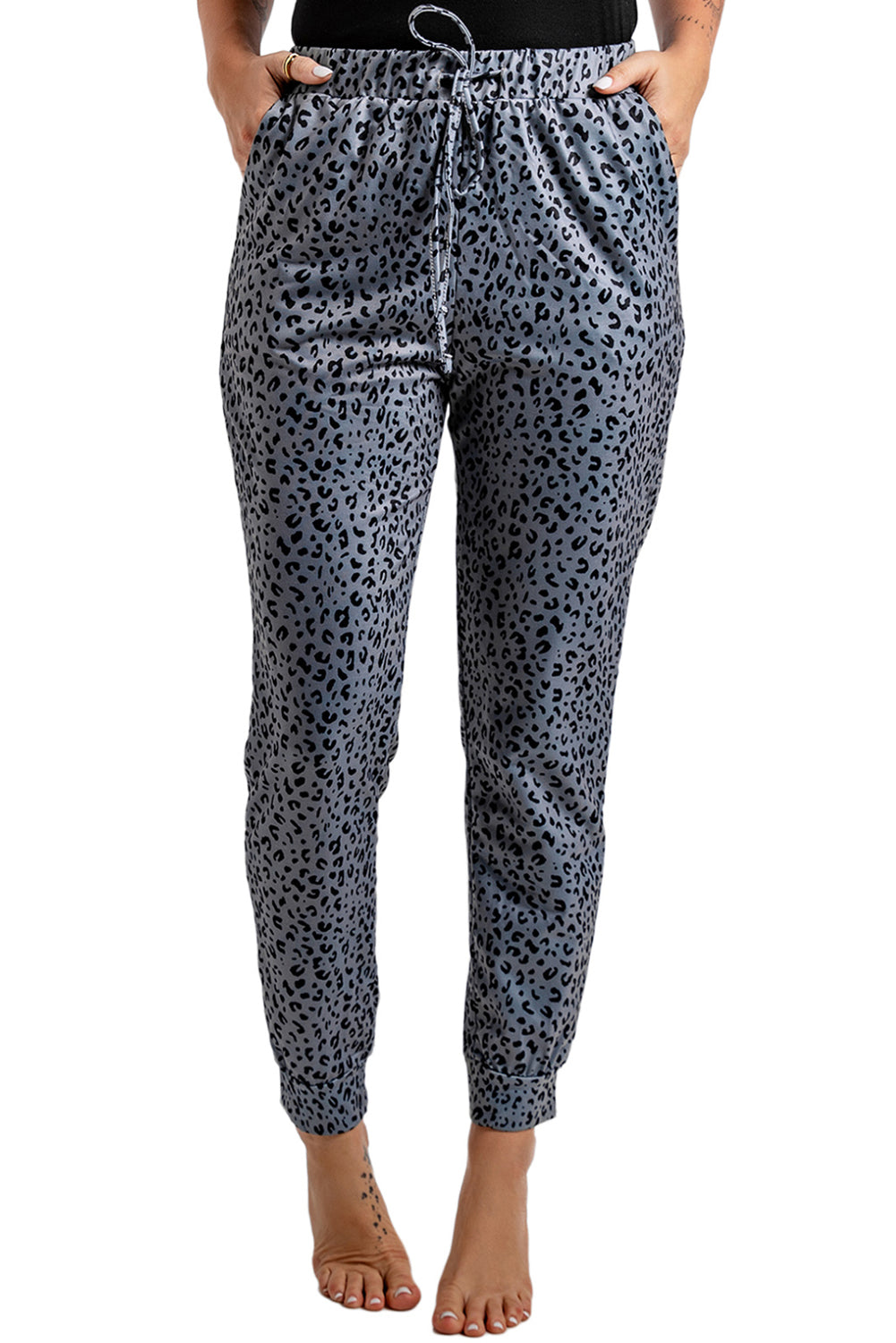 Gray Breezy Leopard Joggers