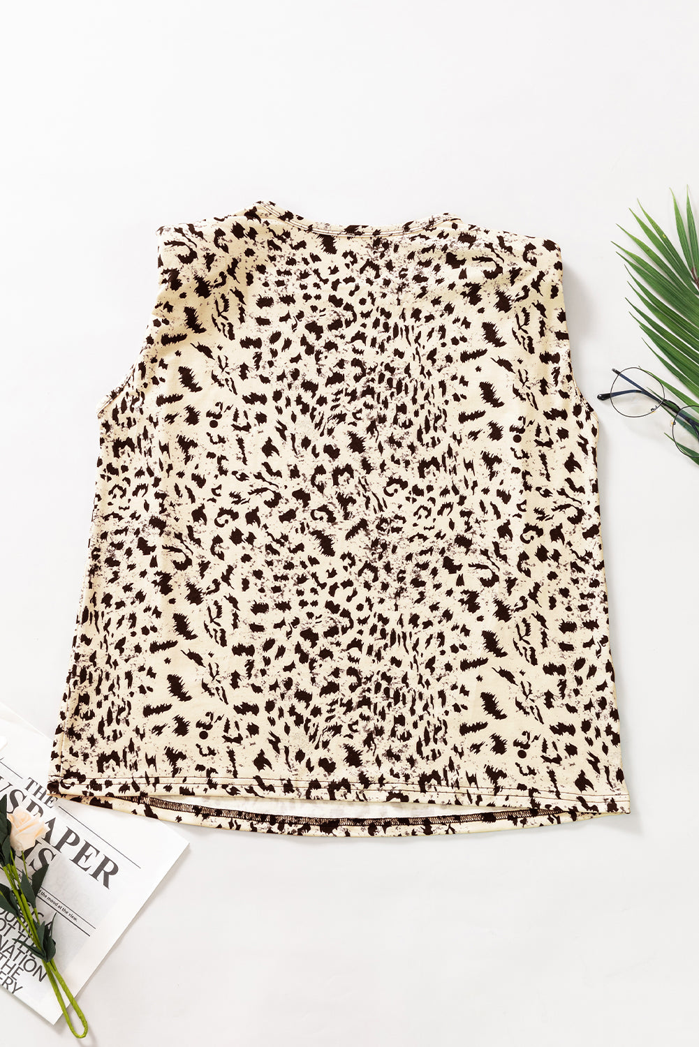 Beige Leopard Print Boxy Fit Sleeveless Top