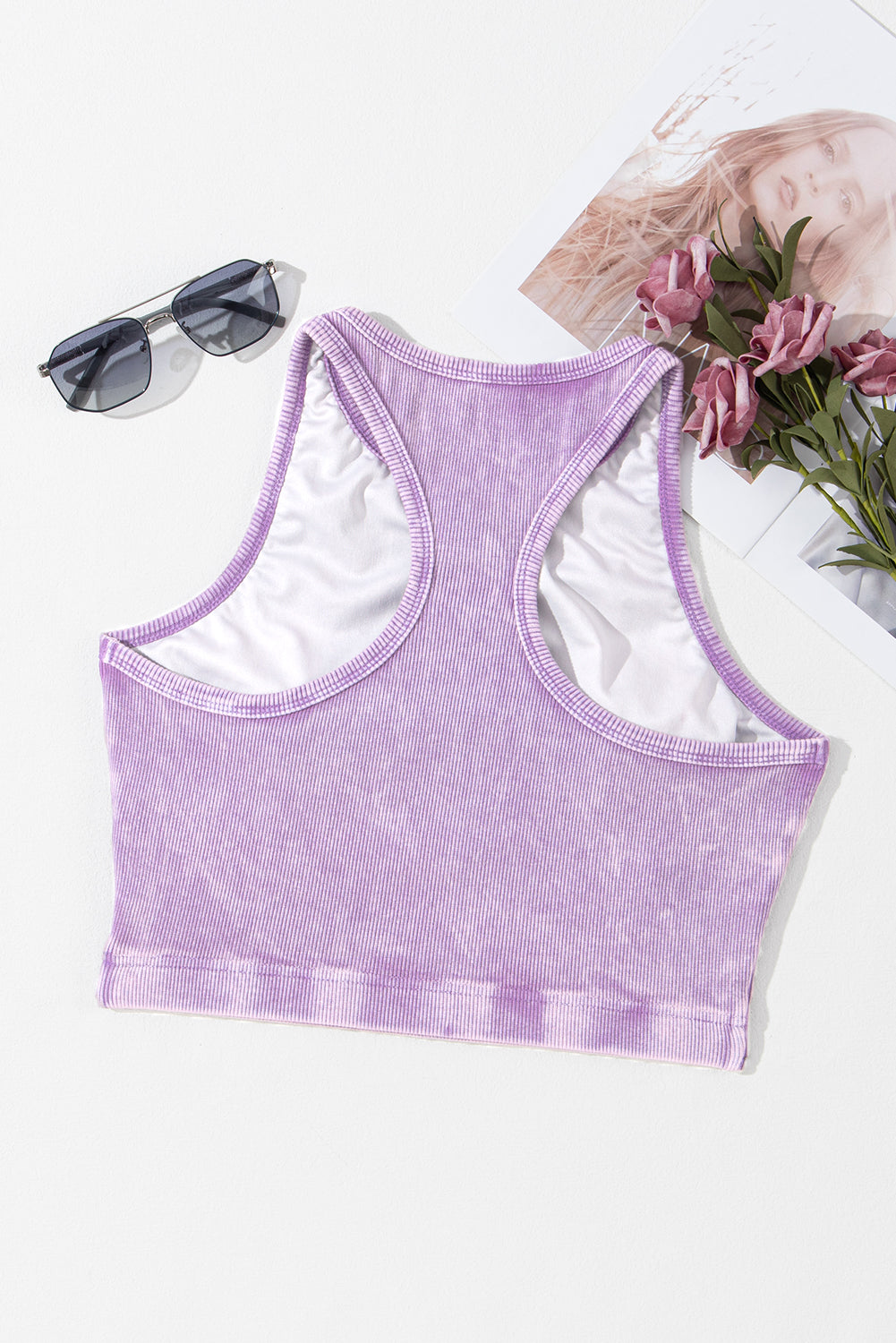 Tillandsia Purple Ribbed Mineral Wash Racerback Cropped Tank Top