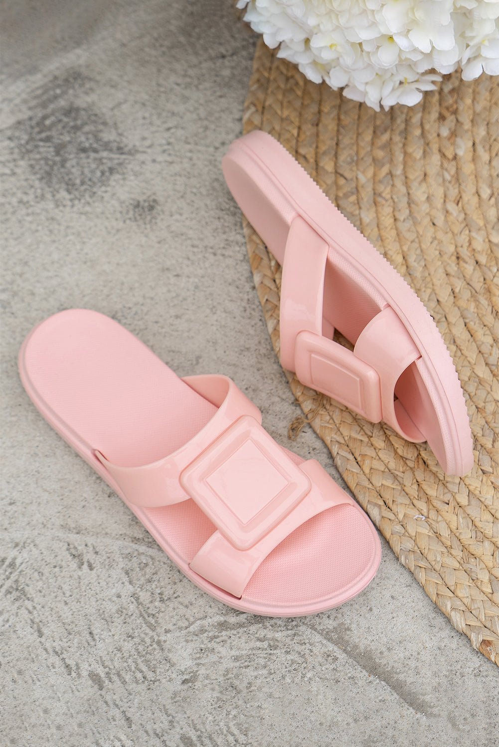 Pink Square Design Cutout Open Toe Slippers