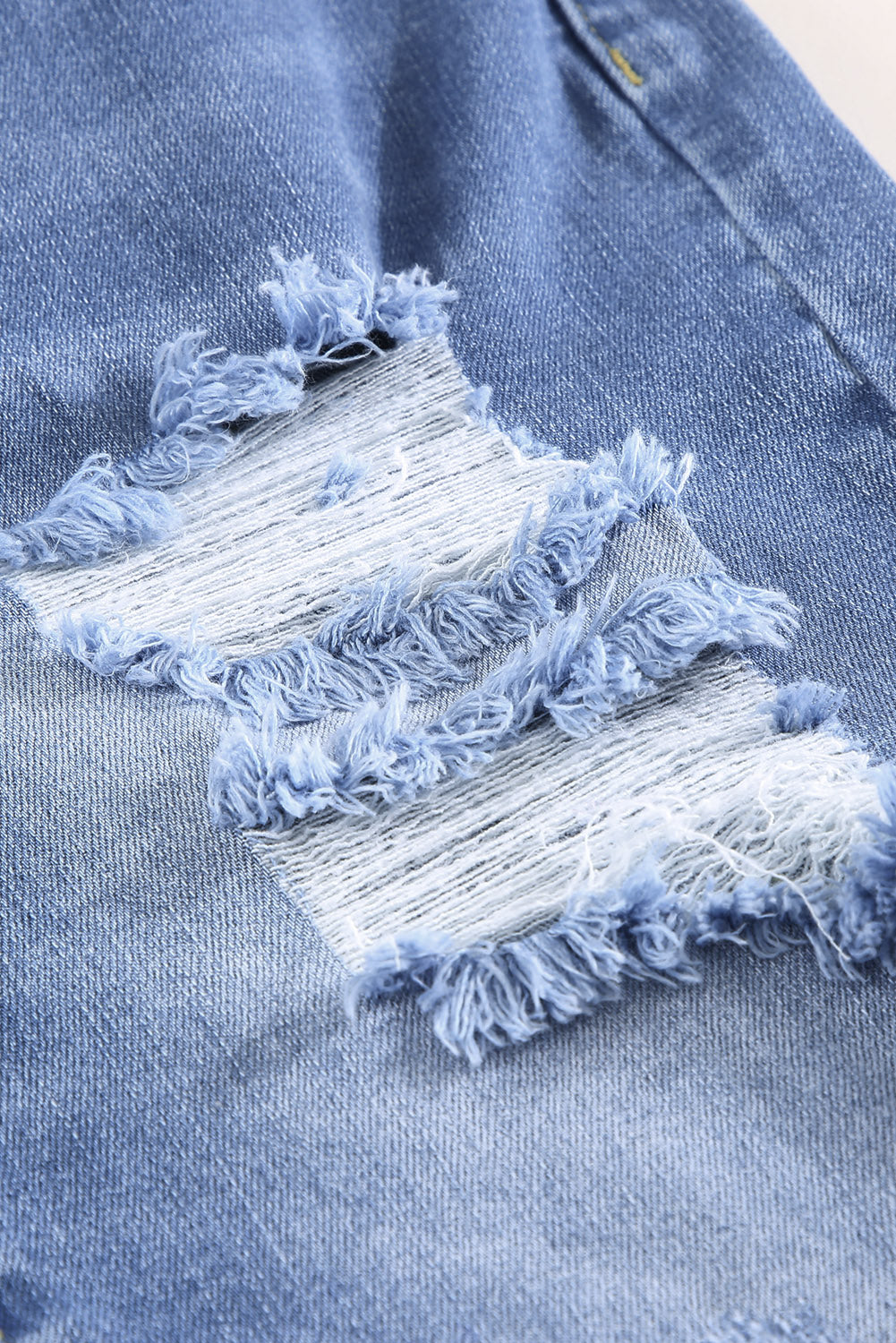 Sky Blue Ripped Tassel Bermuda Denim Shorts