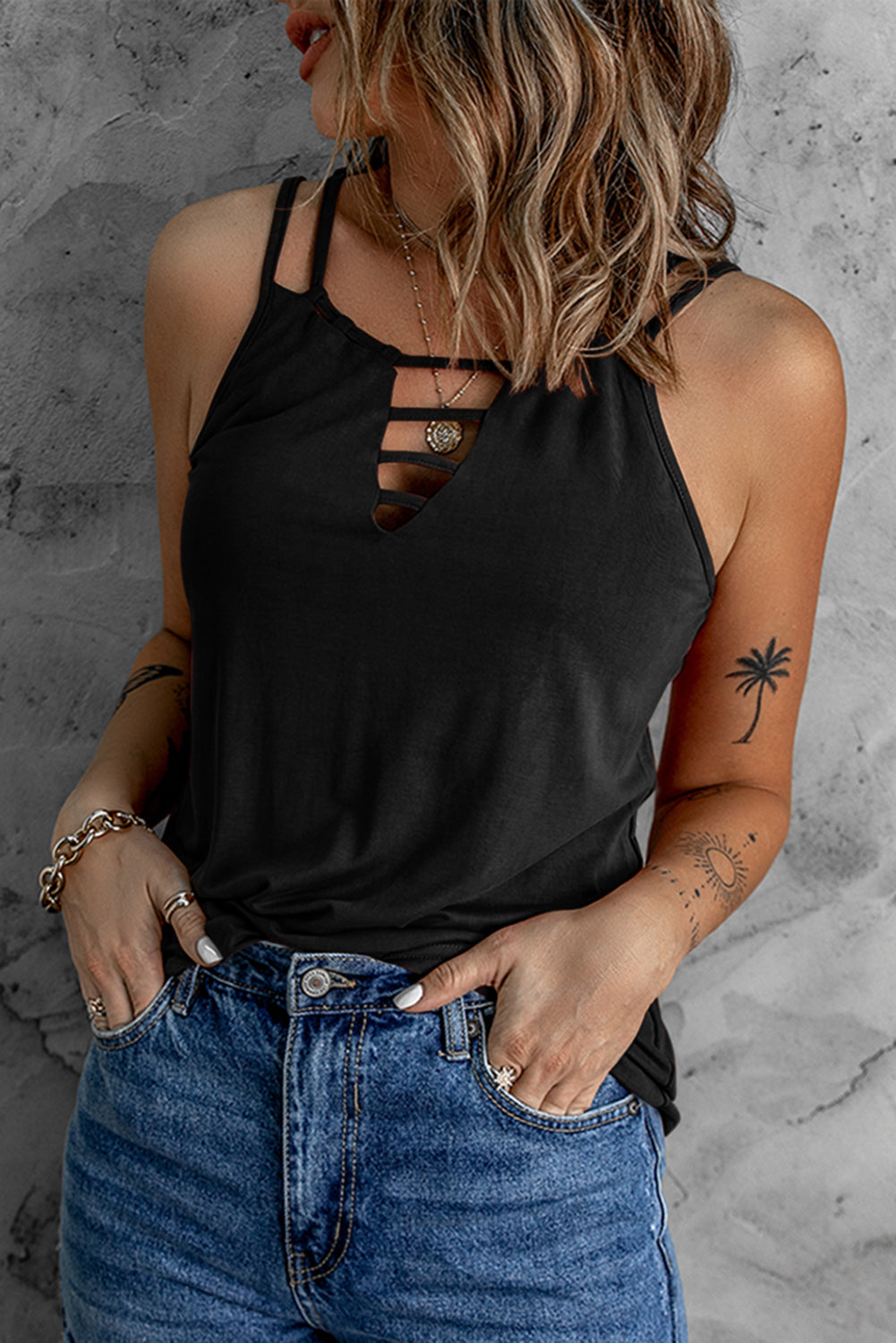 Black Ladder Hollow-out Tank Top