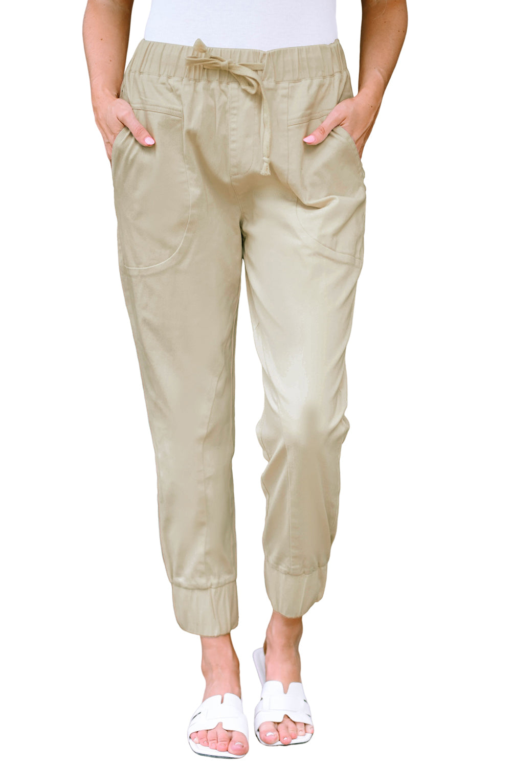 Apricot High Waist Drawstring Pocketed Pants