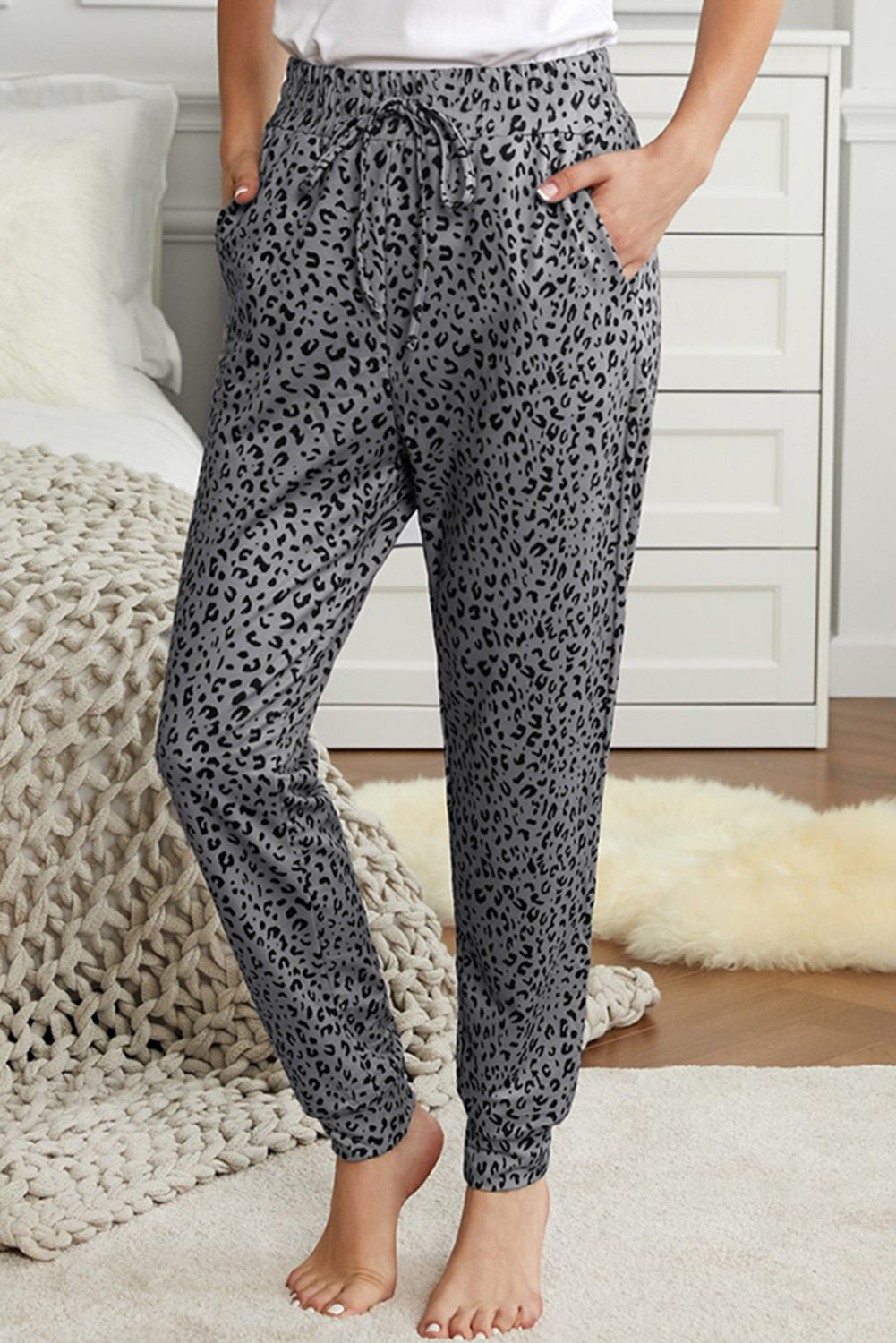 Gray Breezy Leopard Joggers