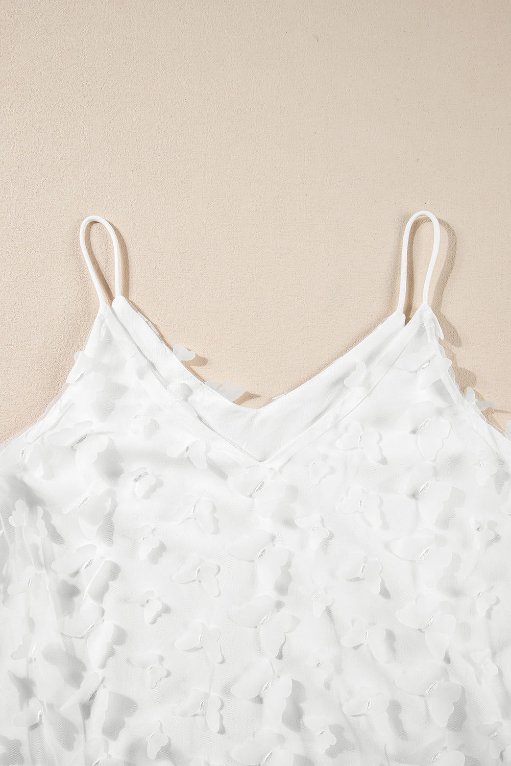 White Butterfly Applique Mesh Overlay Tank Top