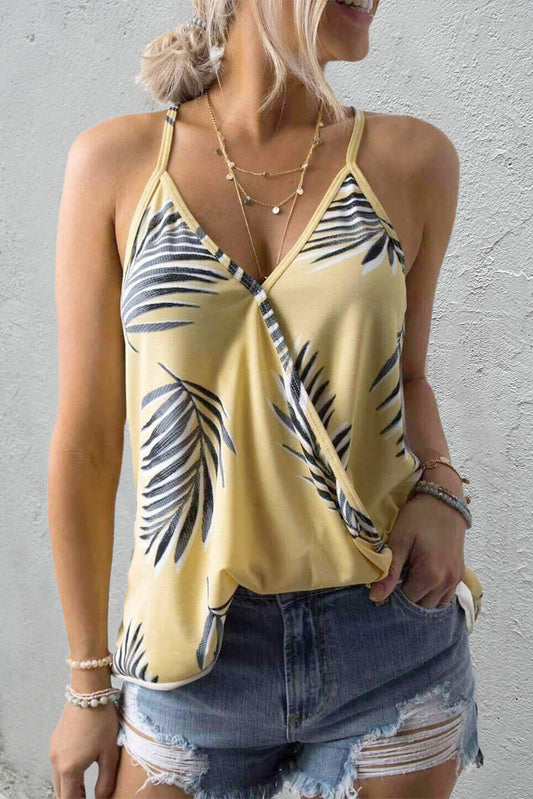 Yellow Tropical Plant Print Tank Top