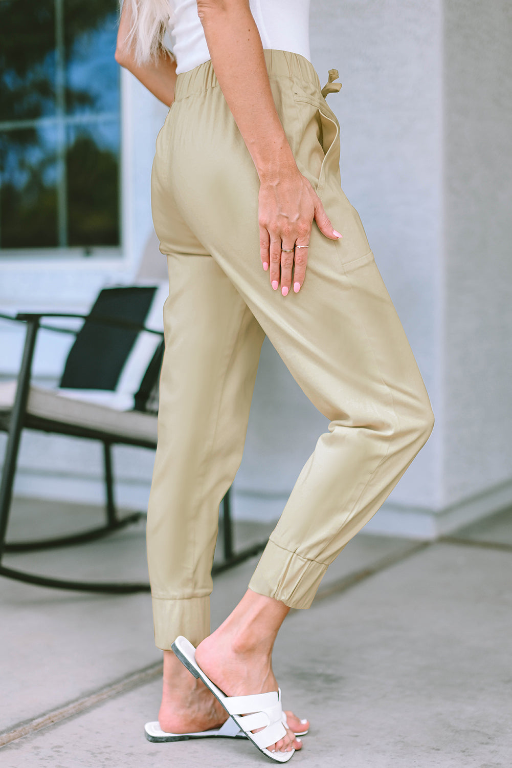 Apricot High Waist Drawstring Pocketed Pants