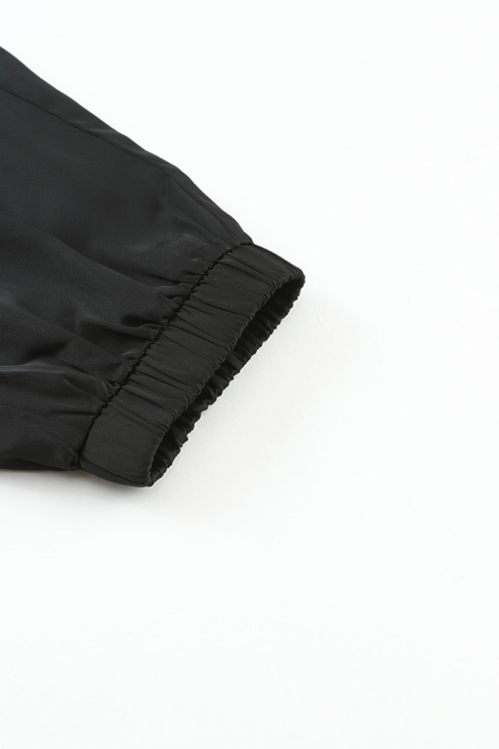 Black Satin Pocketed Drawstring Elastic Waist Pants