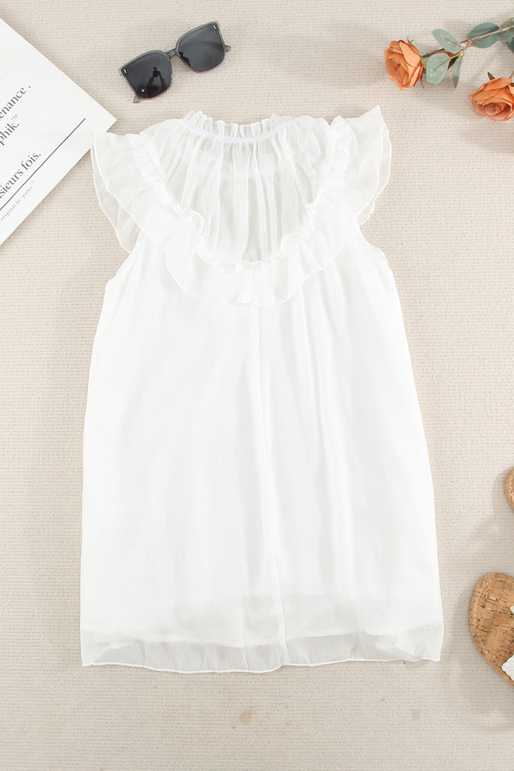 White Frilled Detail Tulle Tank Top