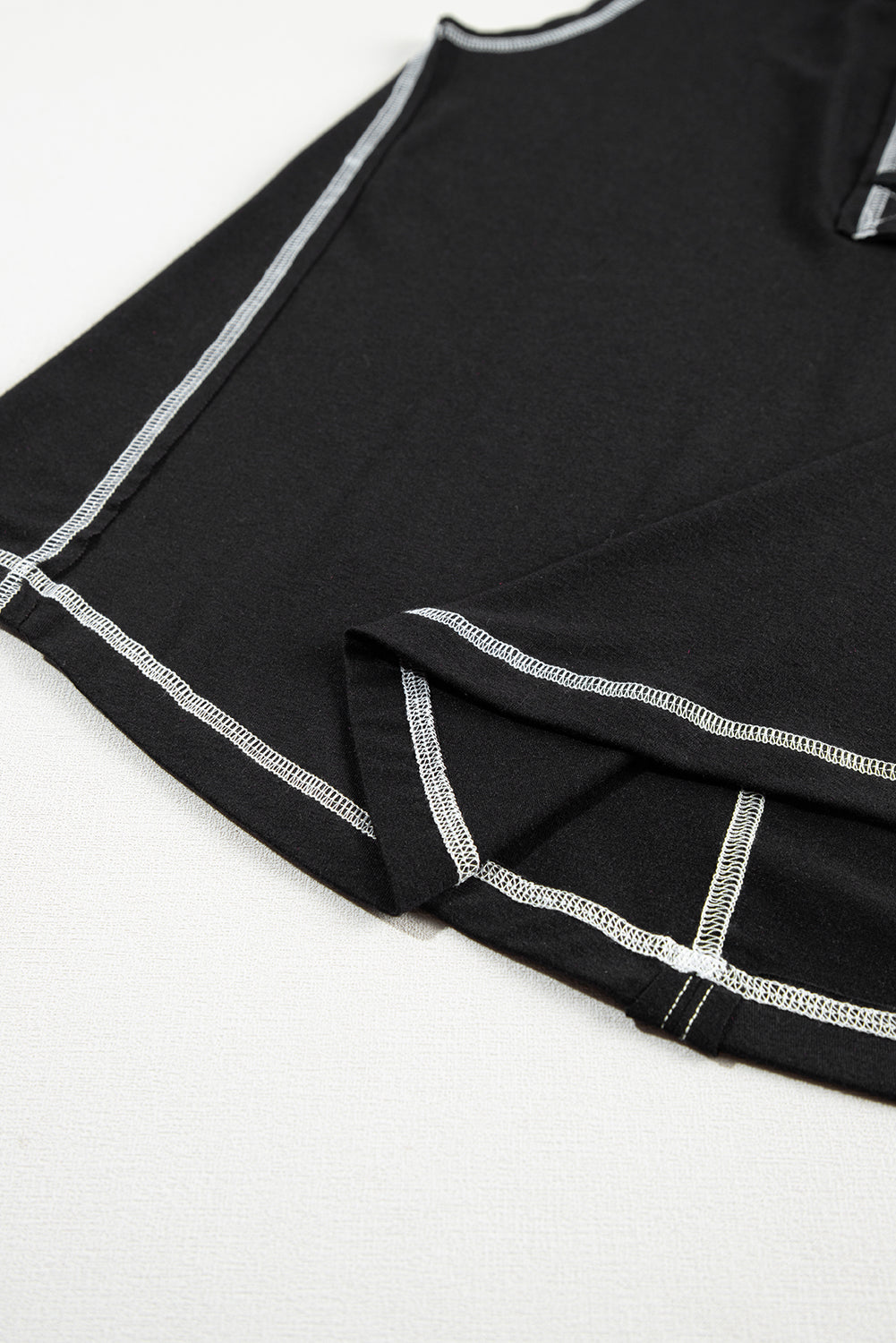 Black Contrast Stitching Exposed Seam Henley Tank Top