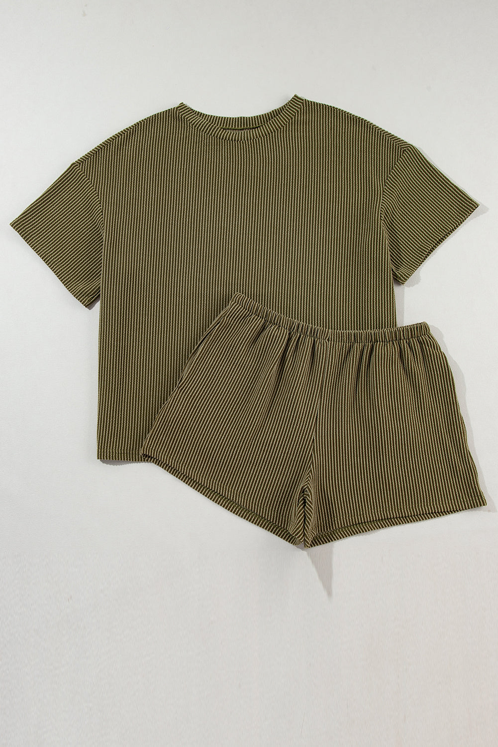 Jungle Green Ribbed Textured Knit Loose Fit Tee and Shorts Set