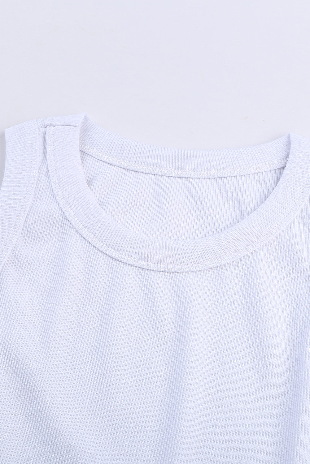 Solid White Round Neck Ribbed Tank Top