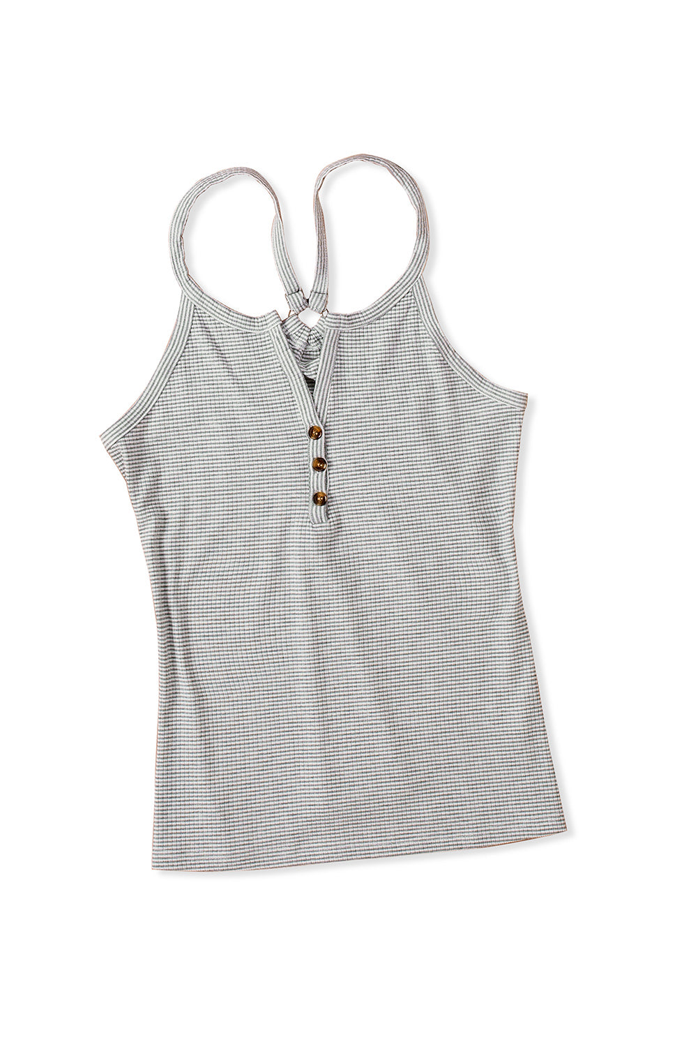 White Striped Henley Tank Top