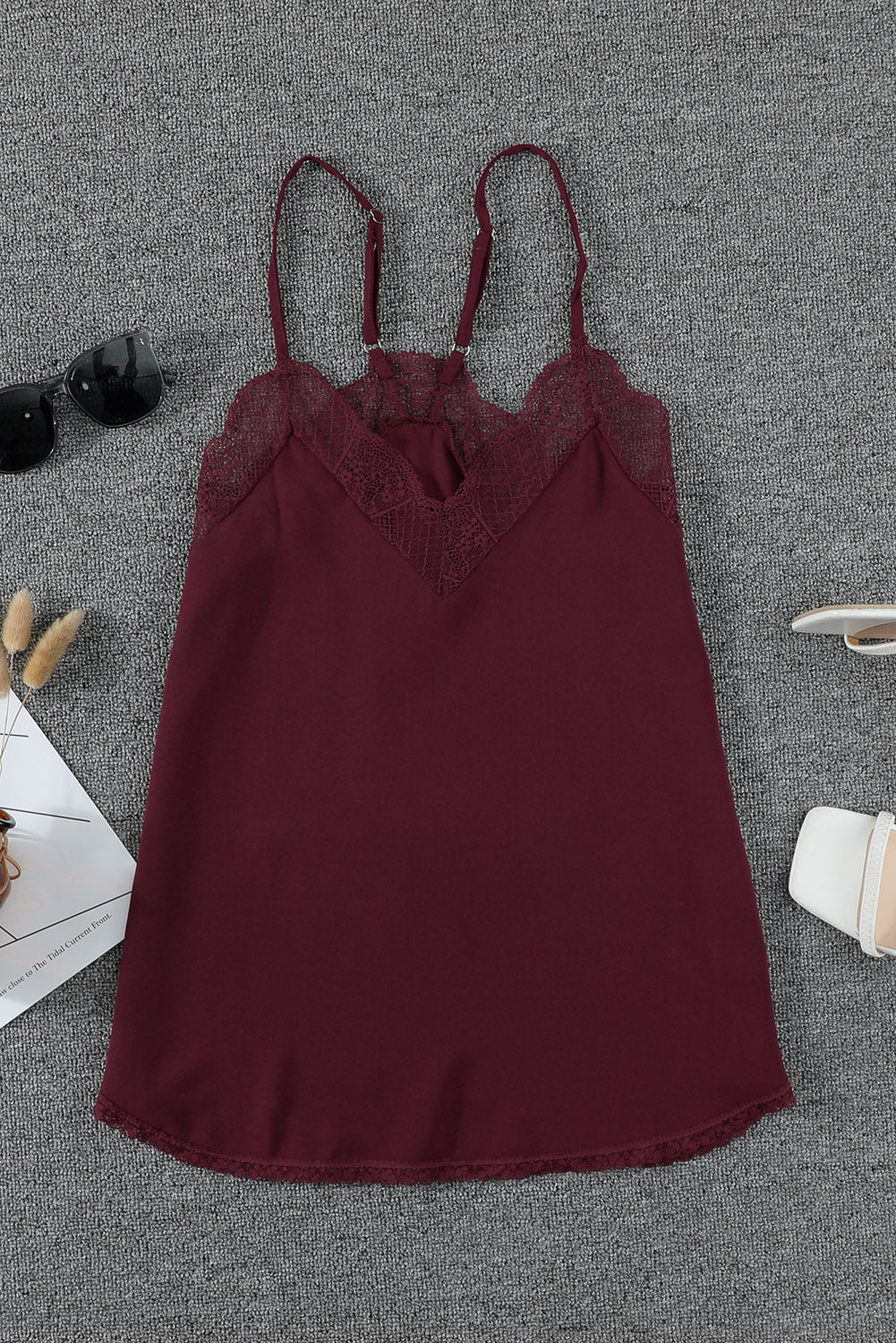 Wine Delicate Balance Lace Cami Tank