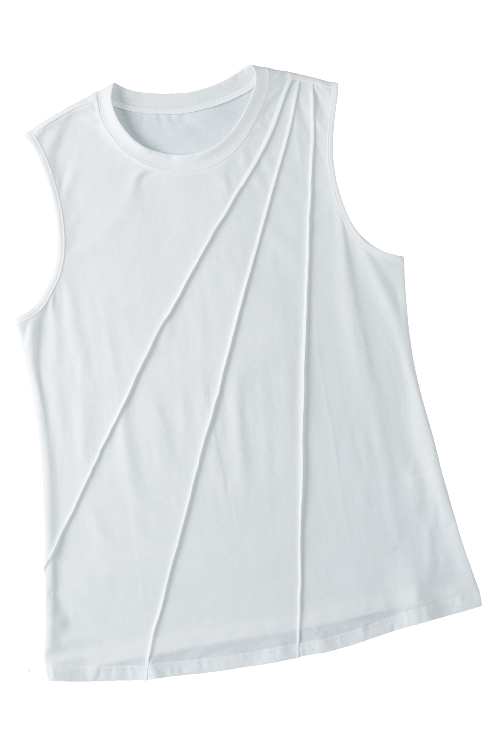 White Crew Neck Pleated Tank Top