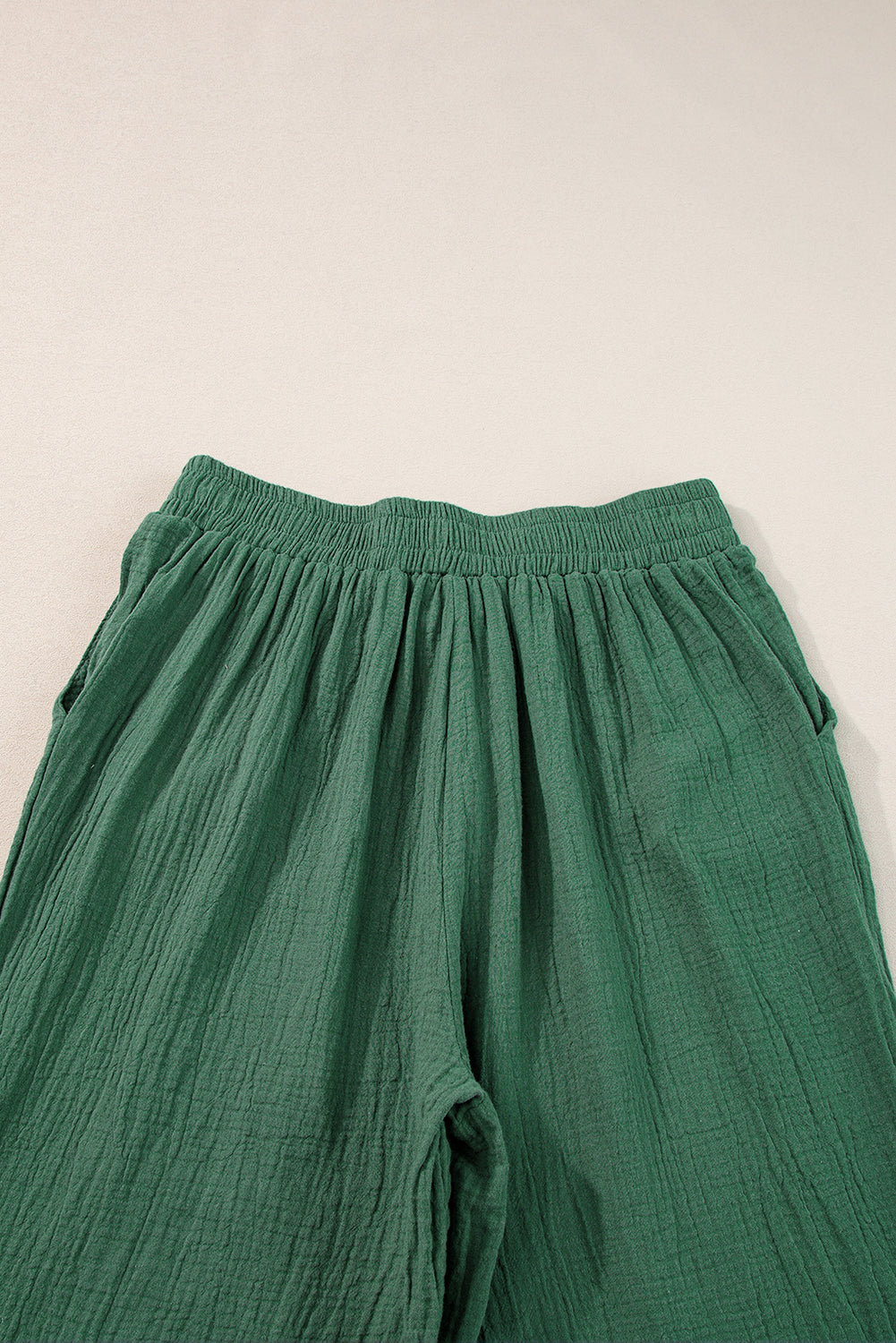 Mist Green Crinkle Textured Drawstring High Waist Wide Leg Pants