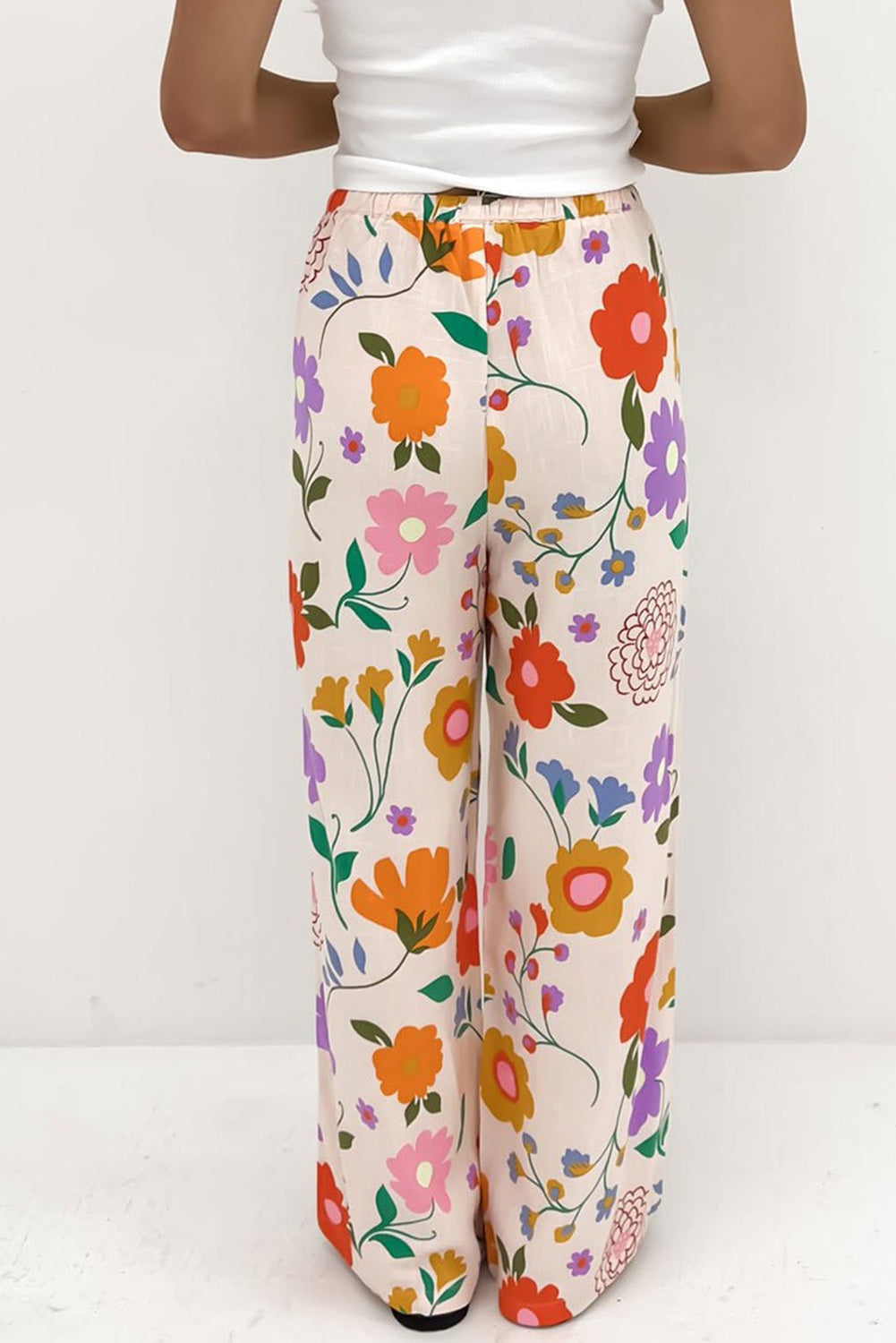 Orange Floral Printed Loose Pants