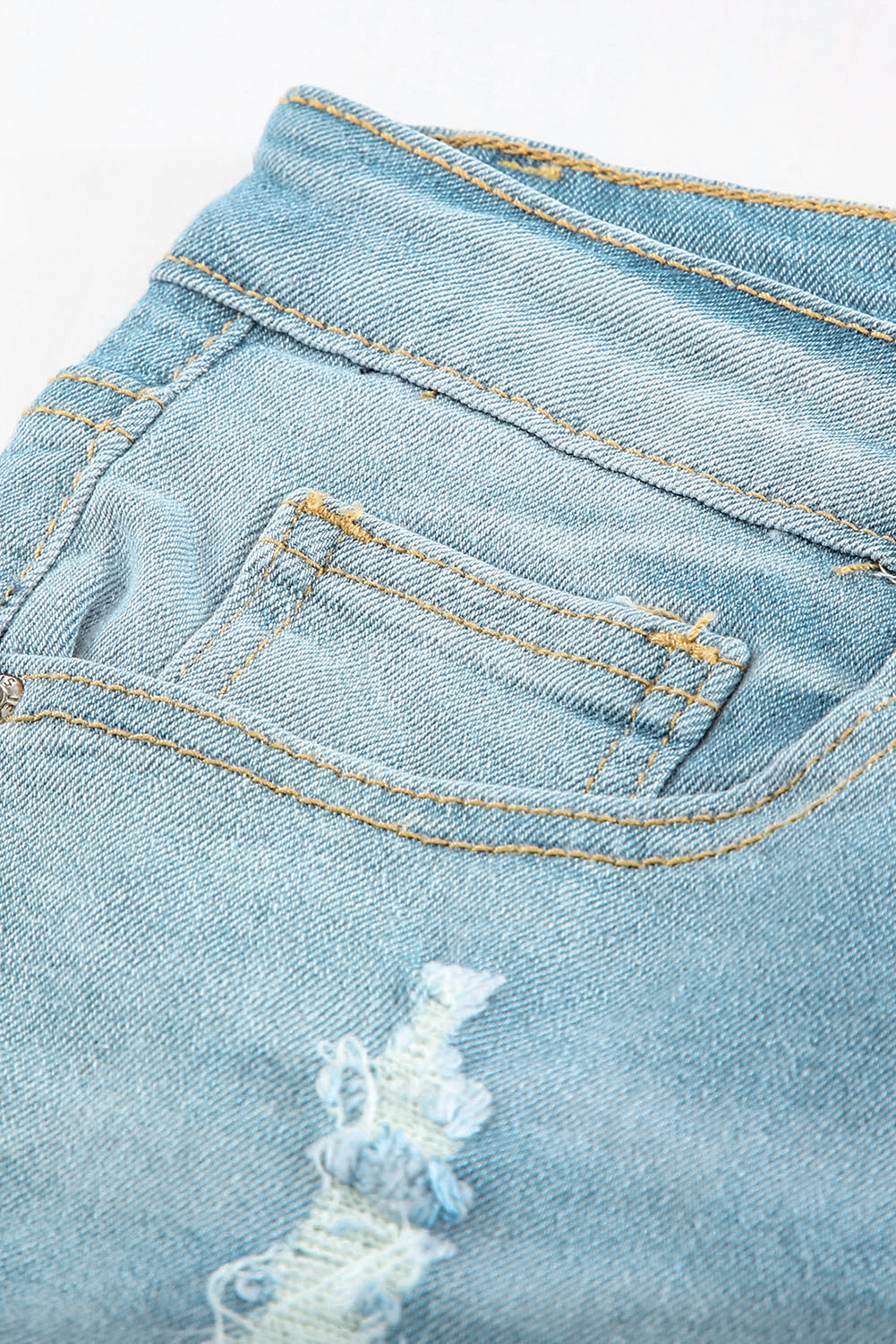 Light Blue Distressed Denim Bermuda Shorts