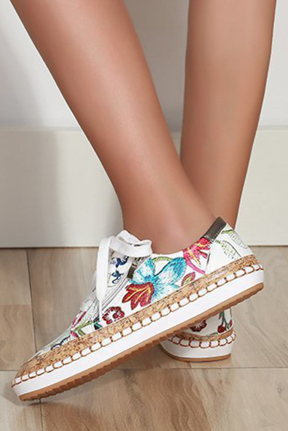 Casual Floral Sewing Round Toe Lace up Sneakers