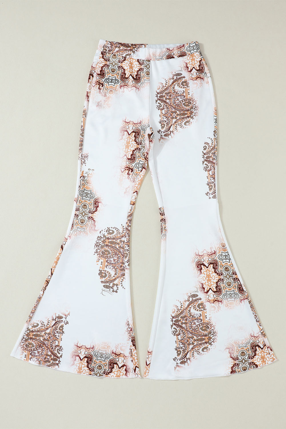 White Western Vintage Print High Waist Bell Pants