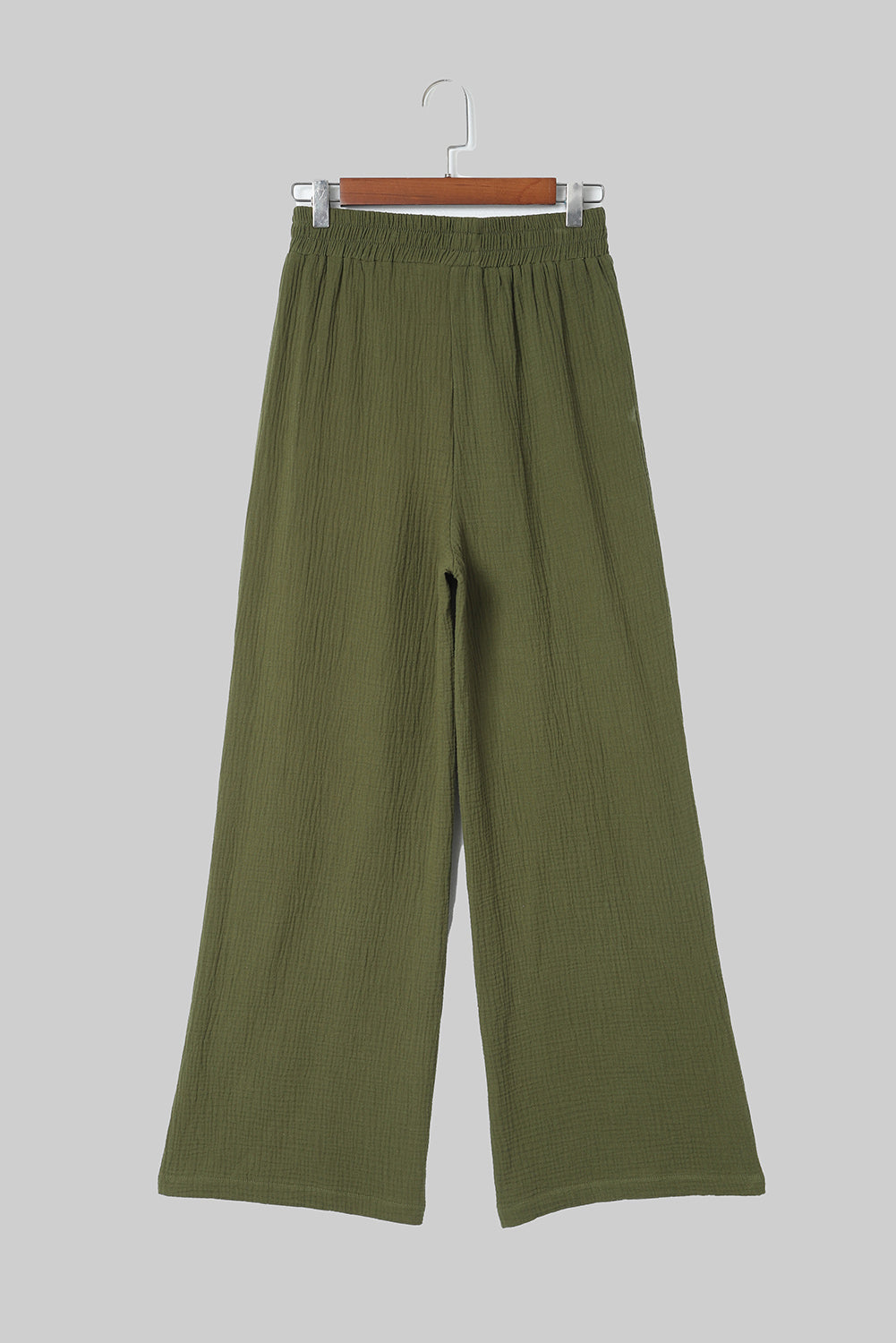 Green Crinkle Textured Wide Leg Pants