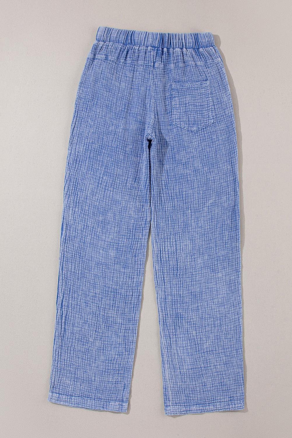 Sky Blue Washed Textured Drawstring Waist Straight Leg Pants