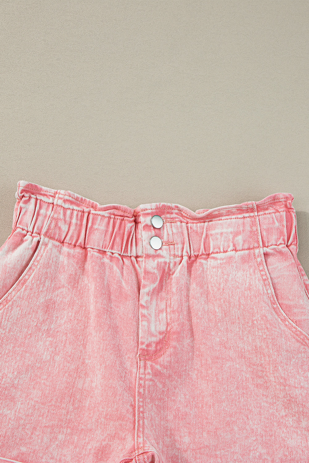 Dusty Pink Vintage Washed Frilled High Waist Denim Shorts